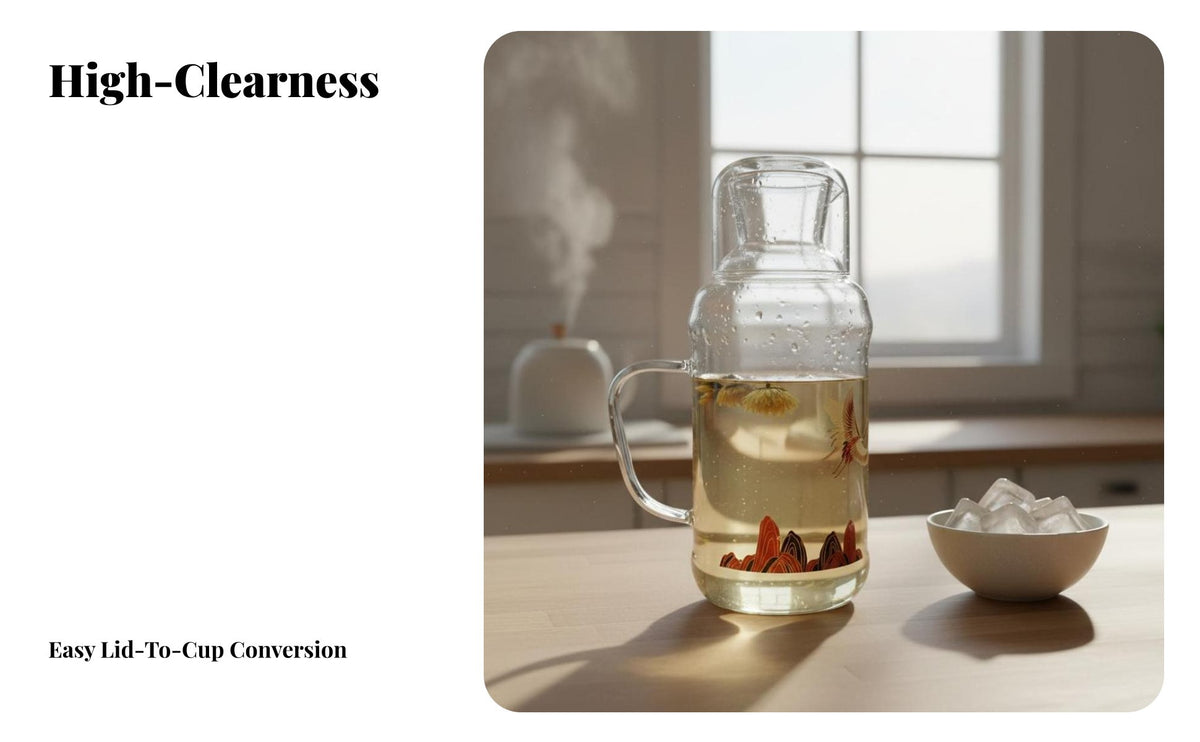 Heat Resistant Retro Glass Water Jug Large Capacity Glass Pitcher with Tumbler Lid Safe Material for Guests, Hosts, Bedroom, Office
