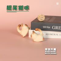 木雕摆件手工木雕动物猫咪桌面装饰车载木质工艺品摆件跨境