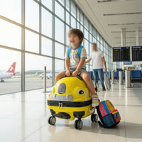 Rotating Sit-and-Ride Suitcase Glossy Children's Suitcase with Wheels Sturdy Sit-and-Ride Luggage Secure for Children, Traveling Families