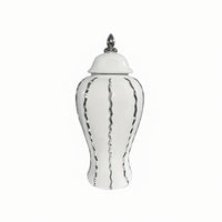 Lidded Ceramic Jar Wavy Vertical Accents Decorative Ceramic Jar Multifunctional Home Decor