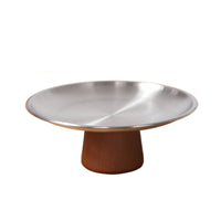 Serving Tray with Pedestal Acacia Wood Pedestal Serving Platter Round Fruit Platter for Hosts, Tea Party