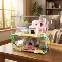 Large Hamster Cage with Built-in Tubes, Double Layer Hamster Cage in Acrylic, Spacious Habitat for Syrian and Dwarf Hamster, Transparent Viewing
