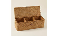 Divided Straw Organizer Three Compartments Woven Basket Rectangular