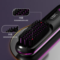 Cordless Ceramic Hair Straightening Comb with LCD Display, Mini Size