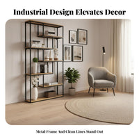 Room Divider with Shelves Multi-Functional Industrial Bookshelf with Cabinet Multifunctional Freestanding Partition Shelf for Entryway, Restaurant