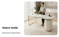 Sintered Stone Desktop Surface Light Elegant Design Fluted Cabinet Desk Scratch Resistant Makeup Table with Storage for Receptionists, Reception Area