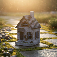 Gray Garden House Statue Outdoor Decoration Miniature Cottage Decor for Patio