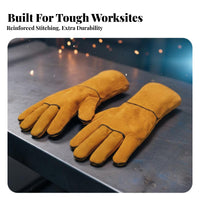 Metal-Joining Gloves Double Layer Leather Metal-Joining Gloves Wear-Resistant Bovine Leather Forearm Protectors for Construction Workers, Mechanics
