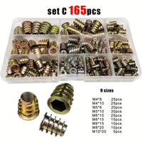 Trapezoidal Nuts with Internal and External Threads, T-Shape with Washer, Zinc Alloy, 165PCS Set