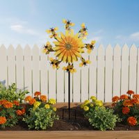 Floral and Bees Stake Whirligig Weather-Resistant Floral Wind Whirligig Bright Colors Outdoor Decor for Patio