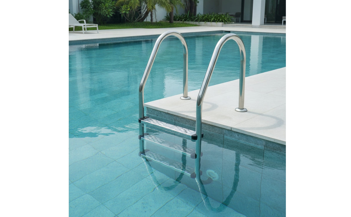Stainless Steel Pool Ladder Step Anti-Slip Pool Ladder Step with End Fittings Rust-Resistant Brushed Metal for Maintenance Professionals