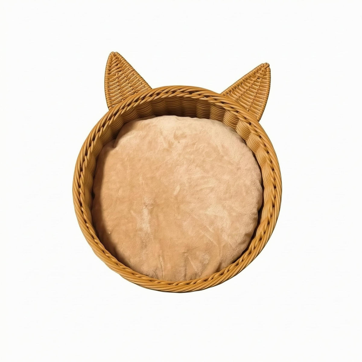 Feline-Ear Pet Basket Cozy Feline Basket Bed with Cushion Year-Round