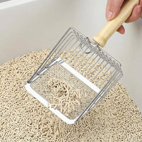 Cat Waste Removal Tool With Wooden Grip, Metal Sifter and Mesh Strainer for Pet Crate, Mesh Cleaning Tool for Fast Waste Removal