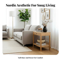 Woven Door Nightstand Adaptable Bedside Storage Cabinet Space-Saving for Renters