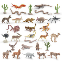 Desert Animal Figures Set with Cactus, Wild Dog, Rattlesnake, Camel, Lizard, Scorpion, Centipede