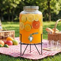 Drink Dispenser with Ribbed PVC Body, Large Capacity for Fruit Tea and Iced Tea Glass Water Option for Home Bar and Parties