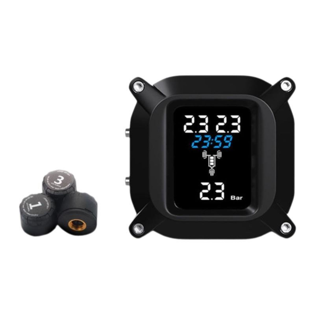Motorcycle Tire Pressure tracking System, cordless Highaccuracy TPMS, External detector, Instant Pressure & Temperature Alerts, Waterproof, Universal Fit for 3-Wheel Motorcycles