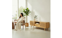 TV Cabinet with Drawer Media Storage Cabinet Console Woven TV Stand with Open Shelves for Living Room