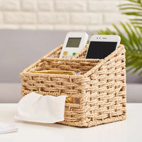 Woven Multi-Purpose Tissue Box and Storage Basket for Desk, Keys, Remote Controls, Cosmetics, and Coffee Table