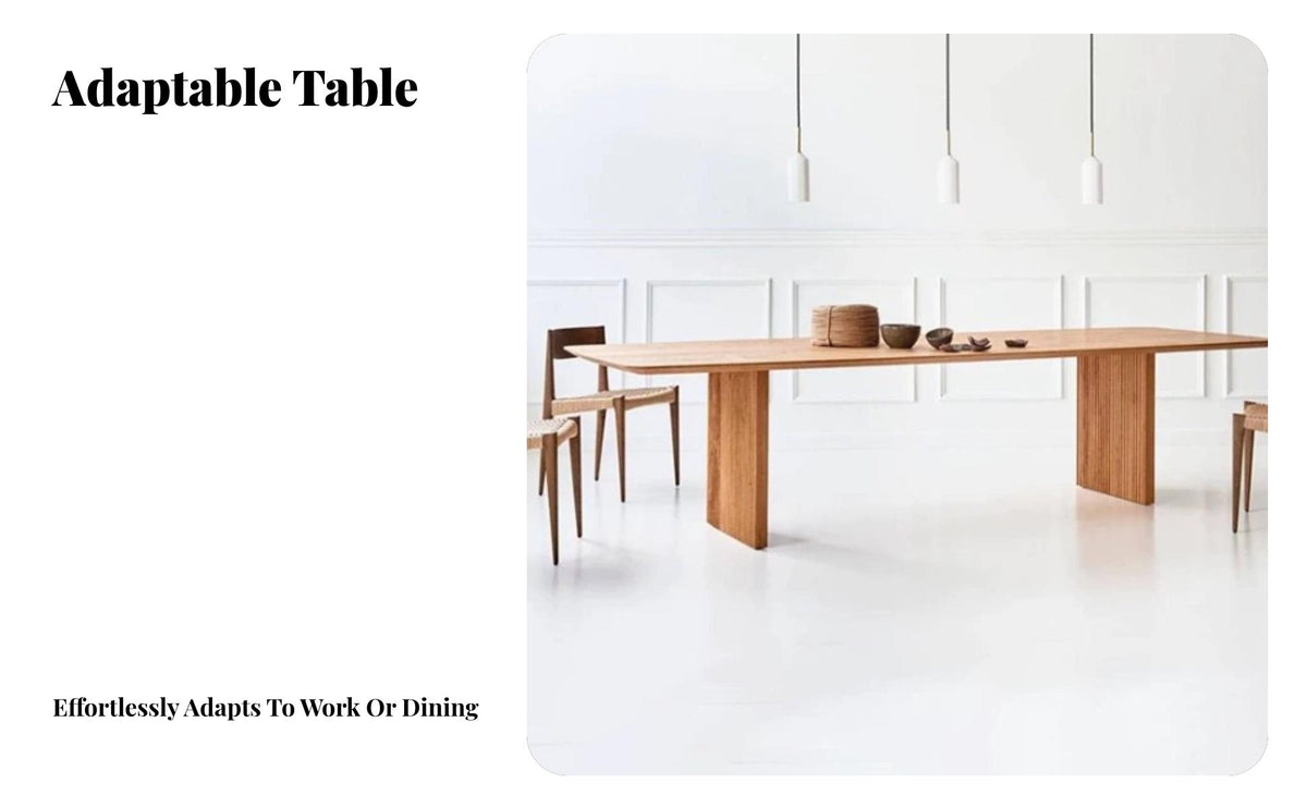 Premium Wood Block Leg Plank Table Minimalist Design Conference Desk Nordic design Office Furniture adaptable Use for Interior Designers, Dining Room