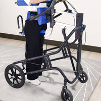 Wheeled Gait Training Machine with Seat Padded Standing Assistance Device with Wheels Adjustable Rehabilitation Equipment Heavy-Duty for Stroke Survivors, Elderly