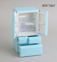 Miniature Double-Door Refrigerator with Light - 1:12 Scale Dollhouse Kitchen Model