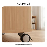 Mobile TV Stand Solid Wood Storage Cabinet Space Saving Rolling Furniture Suitable for Renters Living Room Bedroom Modern Home Decor