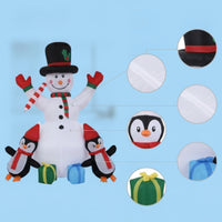 Eye-Catching Inflatable Snowman with Penguins Stable Snowman with Top Hat Giant Yard Decoration Reusable for Lawn