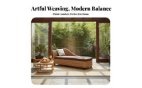 Chinese design Rattan Chaise Lounge Woven Design Daybed Elegant Household Furniture Ergonomic Shape for Homeowners, Adults, Living Room, Bedroom, Sunroom, Study