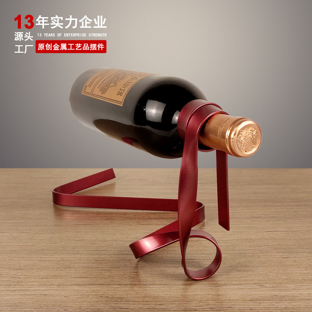 Modern Metal Ribbon Floating Wine Rack Decorative Ornament