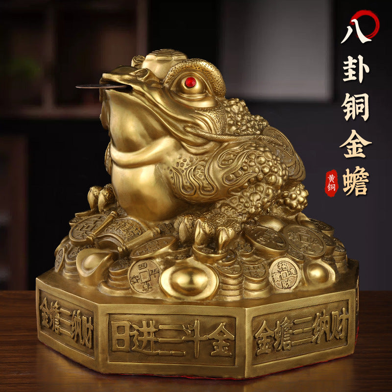 Brass Bagua Gold Toad Figurine, Chinese Style, Metal Craft