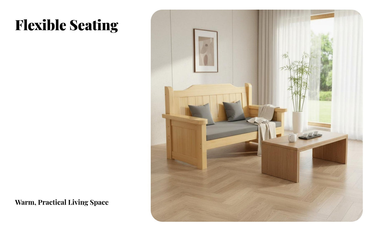 Slatted Frame Sofa Set Minimalist Design Living Room Furniture All-Season Use Thick Seat Cushions for Families, Office Managers