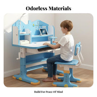 Rounded Corners Adjustable Kids Desk and Chair Set Widened Desktop Height Adjustable Learning Table Safe & Long-Lasting Kids Desk and Chair Set Strong Load Bearing for Students