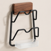 Walnut Wood Pot Lid and Board Rack, Wall Mounted Chopping Board Holder Kitchen Organiser, Dark Brown Oiled Wood Rack with Drainage Tray
