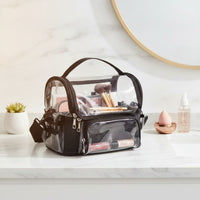 Easy to Clean Makeup Bag with Adjustable Dividers Multi-Compartment Makeup Bag with Shoulder Strap Sturdy Cosmetic Organizer Case Smooth Zipper for Vanity