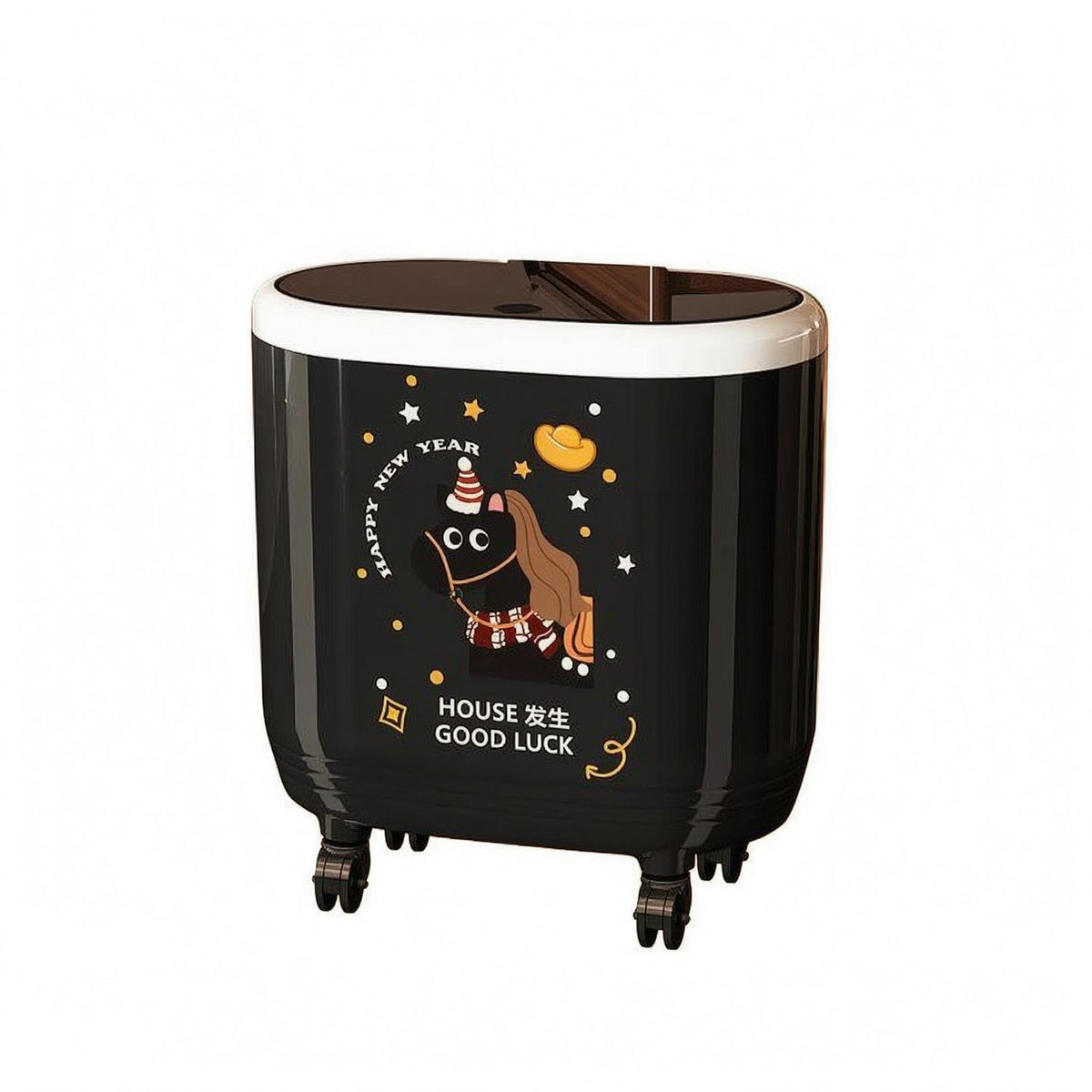 Decorated Waste Bin Cartoon Horse Wheeled Trash Bin Caster Wheels