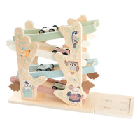 Wooden 4-Track Inertia Glider Car Toy for Toddlers