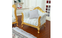 Dollhouse Sofa with Gold Frame Upholstered Miniature Settee with Ornate Frame Textured Dollhouse Sofa for Collectors, Hobbyists