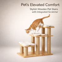 Dog Steps for Bed and Sofa with Scratching Post for Small Wooden Pet Stairs for Living Room and Home Furniture