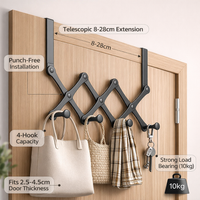 Bedroom Closet Hanging Rack with Retractable Over the Door Coat Design, Extendable Steel Organization for Students and Home