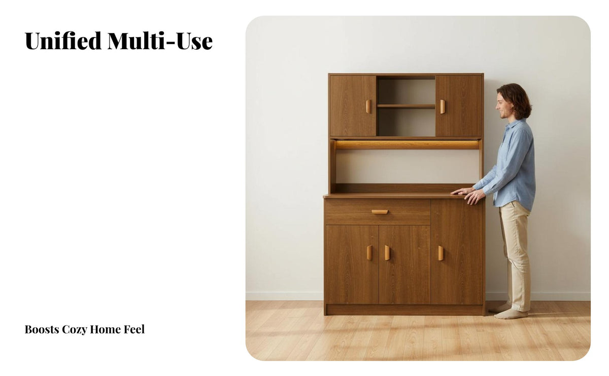 Modern Sideboard Buffet Faux Wood Finish Dining Room Storage Cabinet Multi-Functional Freestanding Hutch Cabinet for Homeowners, Adults, Home, Hallway