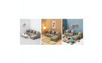 Miniature Sofa with Ottoman Faux-Leather Miniature Corner Sofa Modern Dollhouse Couch with Ottoman for Collectors