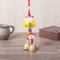 Lucky Cat Ceramic Car Rearview Mirror Charm with Bell