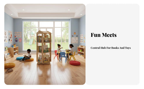 360-Degree Rotation Revolving Bookcase for Children Space-Saving Rotating Dollhouse Bookshelf Multi-Tier Child s' Furniture Sturdy Construction for Toddlers, Parents, Kindergarten, Playroom, Classroom, Nursery
