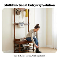 Coat Rack with Shoe Bench triple-function Design Hall Tree Space-Saving for Living Room