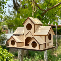 Wooden Birdhouse Nest Box with Multi-Level Complex Design, Solid Wood Freestanding Garden Birdhouse and Bird Nest Box for Outdoor Garden Use