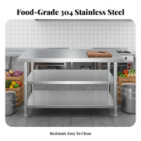 1 Piece Commercial Kitchen Prep Table Extra Thick Stainless Steel Work Sturdy Table Superior Stability Utility Workbench Suitable for Restaurant Bakery Caterers Cafeteria Laundry Room