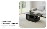 Oval Rolling Cart with Drawer Space-Saving Layout Living Room Furniture Easy to Move Center Table for Seniors, Home Workers, Small Areas, Lounge Area
