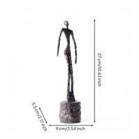Human Figure Sculpture Metal-Like Sculpture with Cylindrical Base Contemporary
