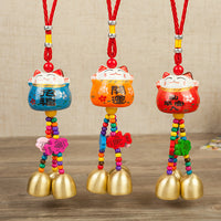 Lucky Cat Ceramic Car Rearview Mirror Charm with Bell